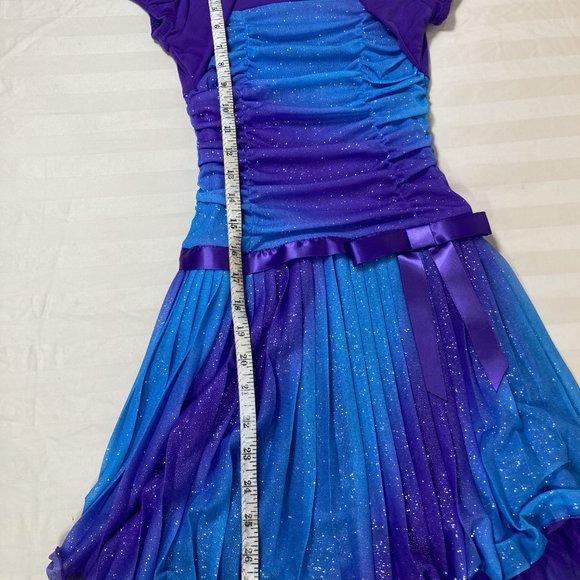 By & By Girl Dress Size 10 Color Purple and Aqua glittery, pleated, dressy - Picture 6 of 7